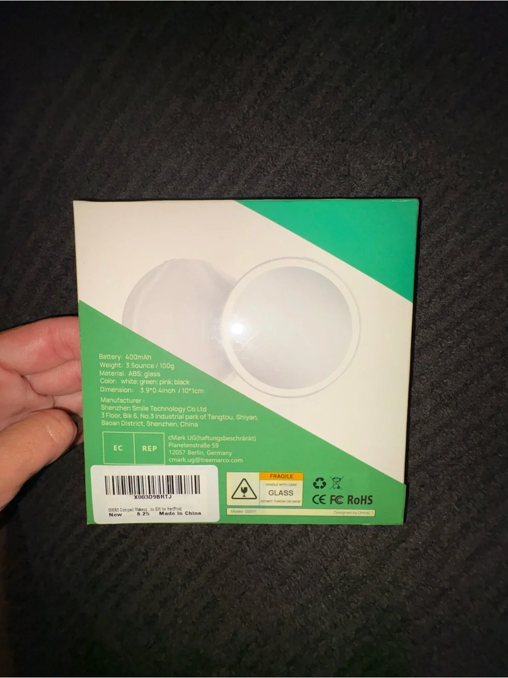 OMIRO Lighted Compact Mirror - Pink in Green Packaging